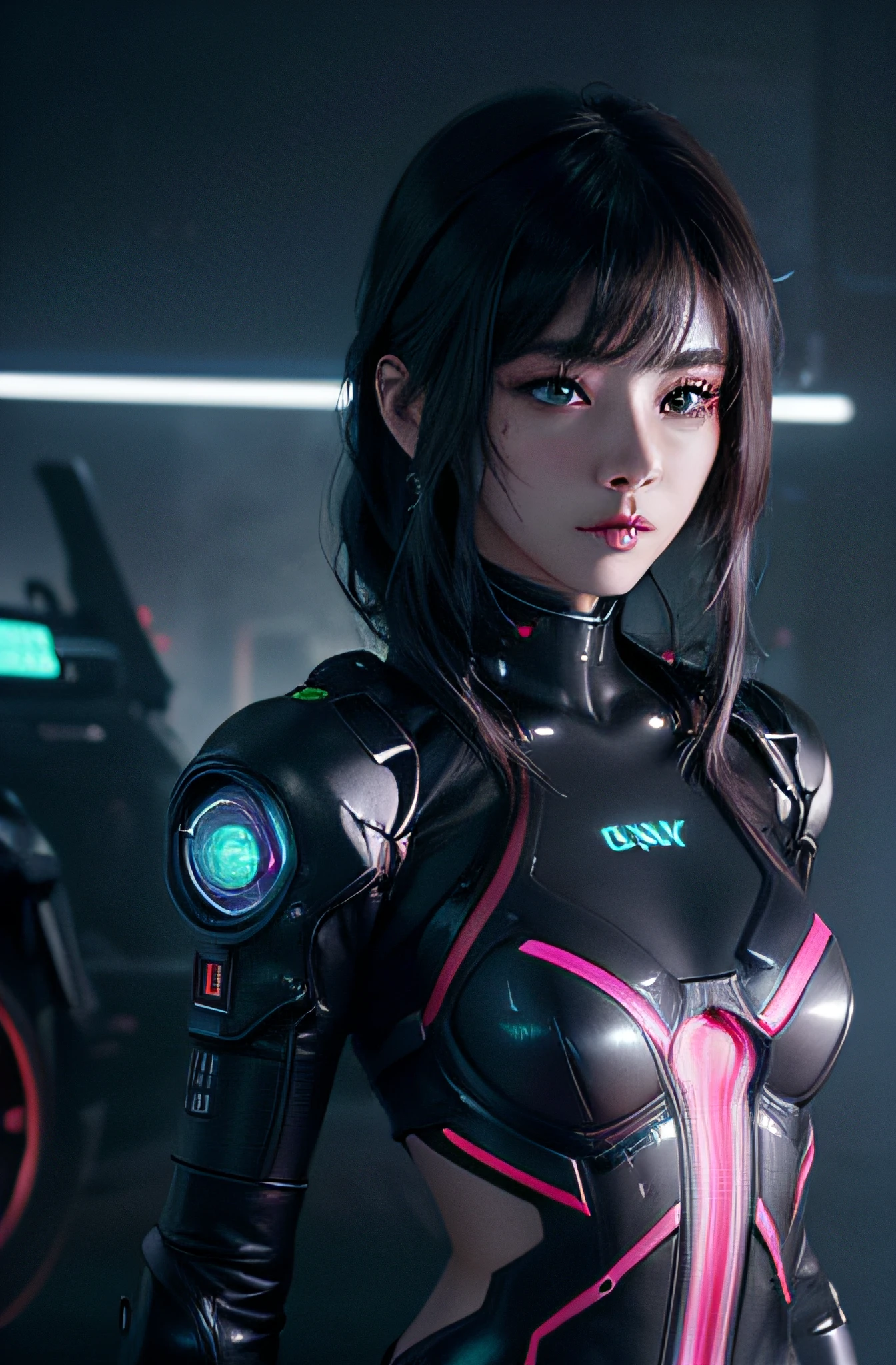 Incredible exposure、Mechanical body parts、Futuristic 8K resolution、Creative work：1.4、Innovative full-body depiction of cyberpunk beauties：1.5、cyber punk style、Cyber Neon Glow、The beauty of the future：1.3、Cyber technology meets humans、amazing detail、A unique visual experience。