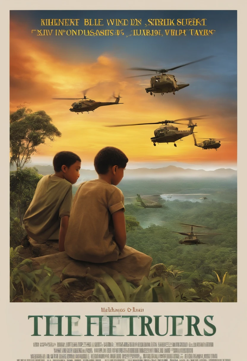 the CD cover contains images of youngs people contemplating the day when their difficult reality was good, boys looking at the horizon of vegetation, the sun, helicopters, tanks, explosions, bird, elephanst,people talking, religious Indonesians, realistic