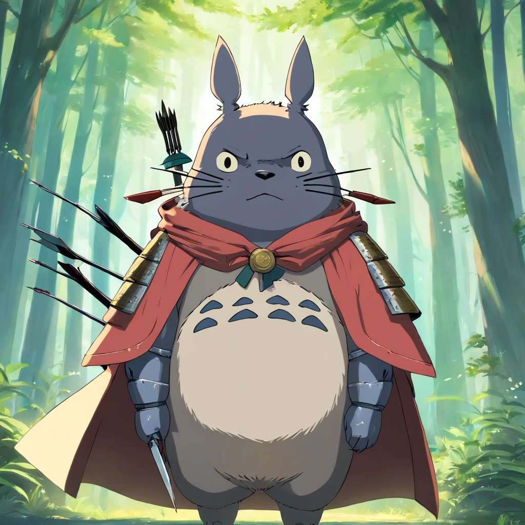 Totoro,The whole body is covered in armor , Bow and arrow in hand,bow and arrows,Wears samurai armor on his head,NOWAI,No Man,No one appears