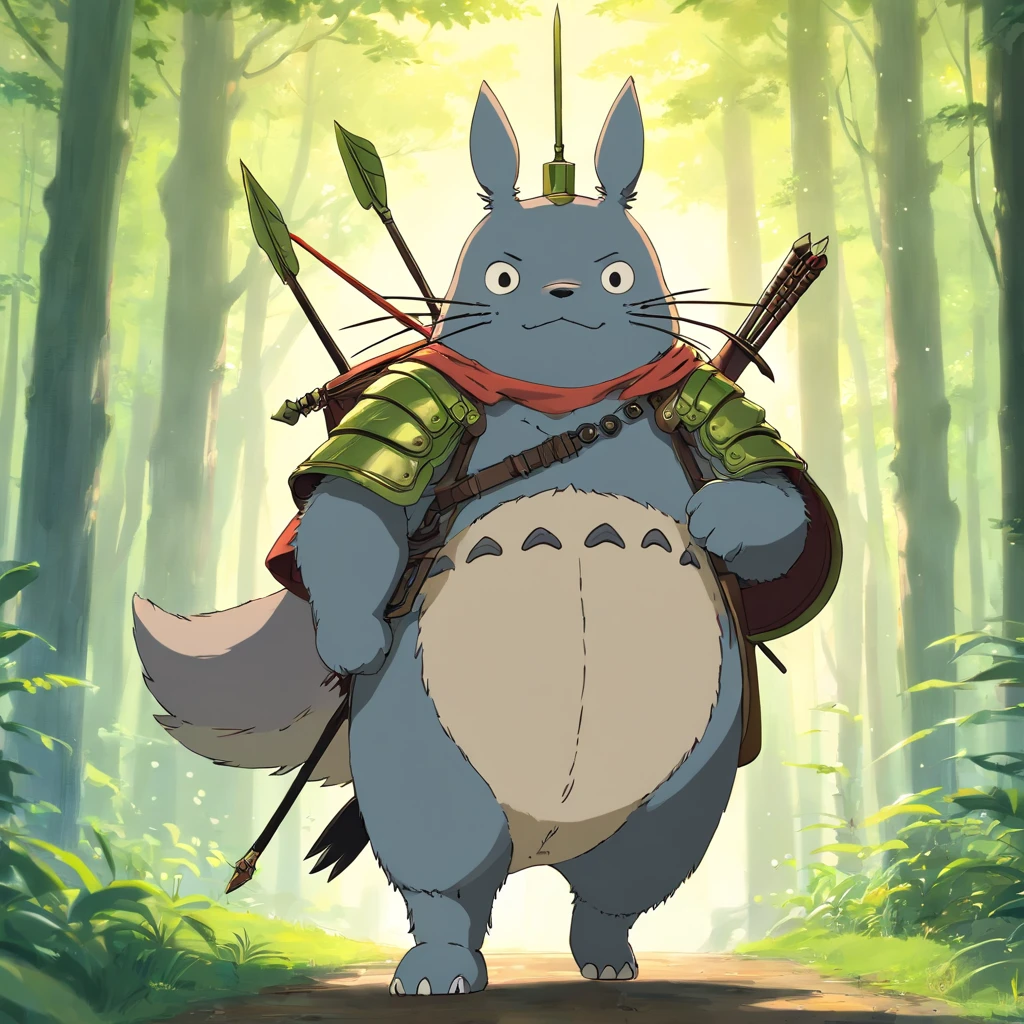 Totoro,The whole body is covered in armor , Bow and arrow in hand,bow and arrows,Wears samurai armor on his head,NOWAI,No Man,No one appears