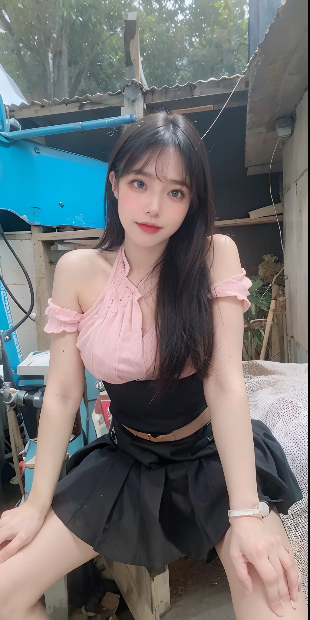 Top quality, Masterpiece, 超高分辨率, (Realistic, : 1.4), Original photo, (True skin texture: 1.3), (filmgrain: 1.3), in a panoramic view, Portrait, Very wide lens, Narrow waist, cowboy lens, (bangs, Inconspicuous, Cold light,) Night, Close-up, Tears, Short hair, neck long, ears sticking out, bangs, Big eyes, Brightly Colored Eyes, In the house, Dust, Tindall effect, (Facial expression), Sitting, (hitting a wall), Crying, Frowning, (Looking down), Nervousness, Tears, smiling happily
one girl, eyes and face with beautiful details, White jabot, pink dark V, Brown eyes,