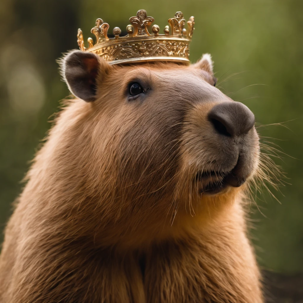 ,Chest scales,high high quality,8K,Many details, capybara wearing crown, side view, realistic, close up