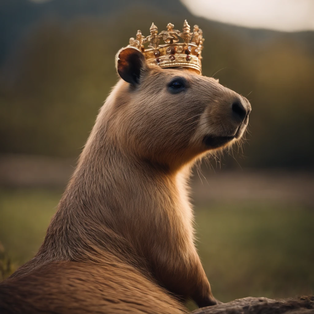 ,Chest scales,high high quality,8K,Many details, capybara wearing crown, side view, realistic, close up