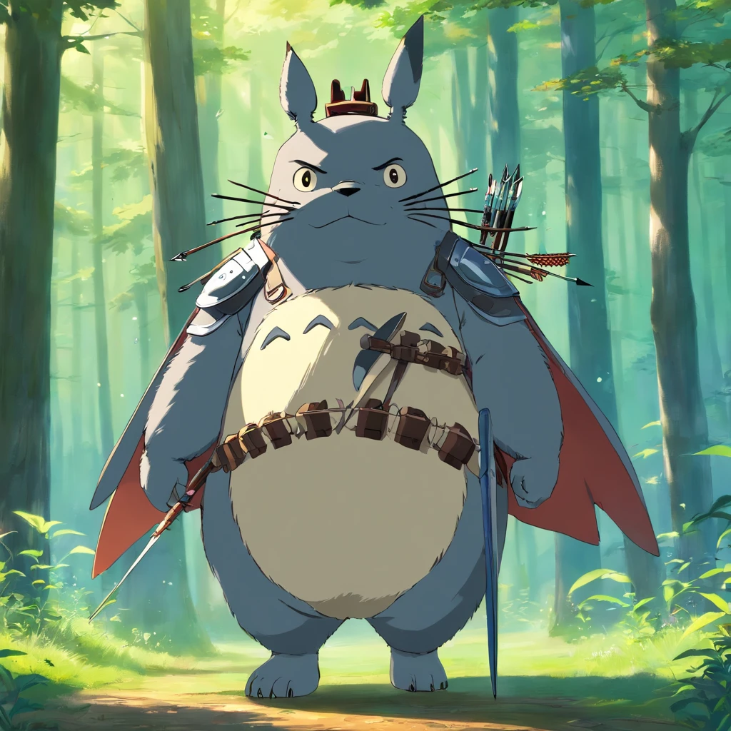 Totoro,The whole body is covered in armor , Bow and arrow in hand,bow and arrows,Show bows and arrows,Wears samurai armor on his head,NOWAI,No Man,No one appears