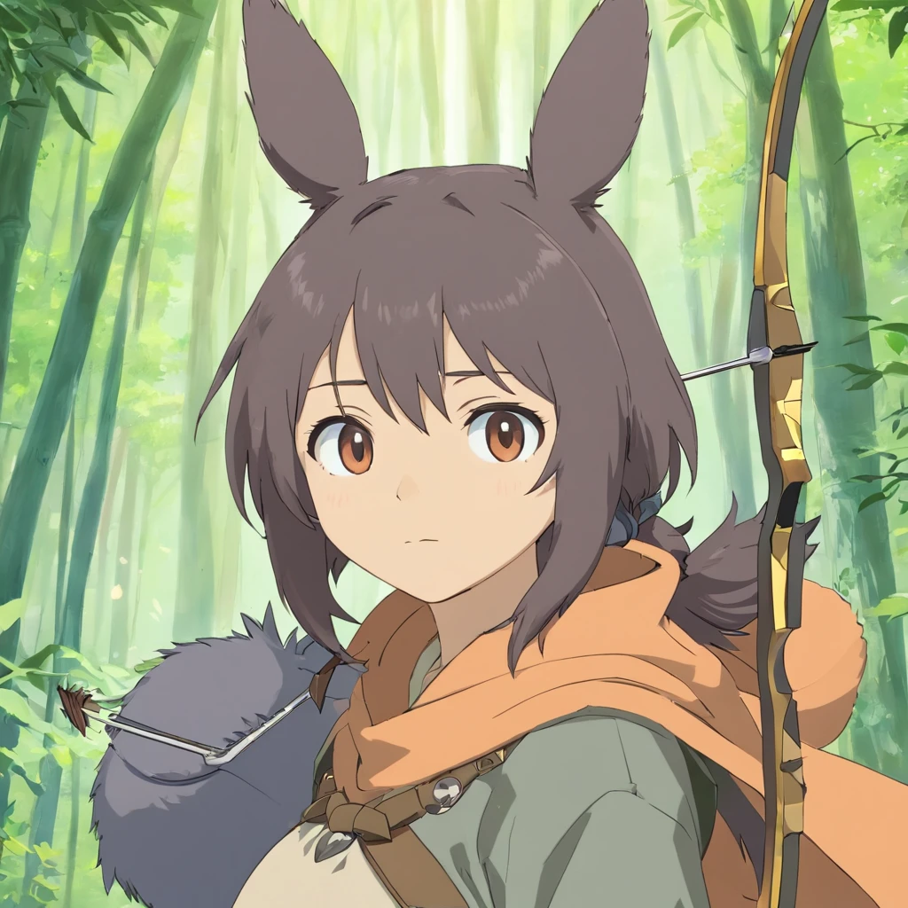 Totoro,The whole body is covered in armor , Bow and arrow in hand,bow and arrows,Show bows and arrows,Wears samurai armor on his head,NOWAI,No Man,No one appears