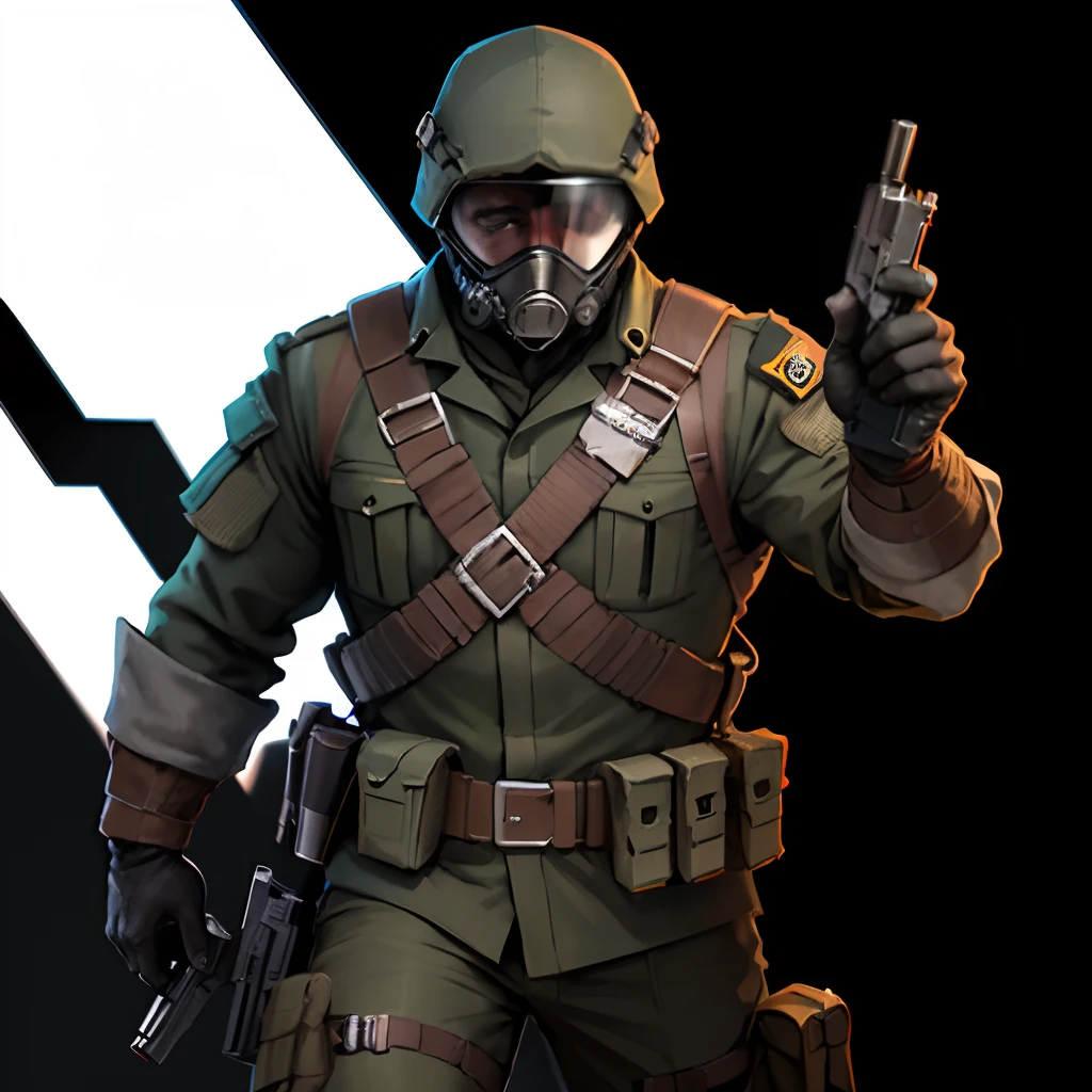 Hero in a soldier looking suit, armor and mask, and a gun, PNG background