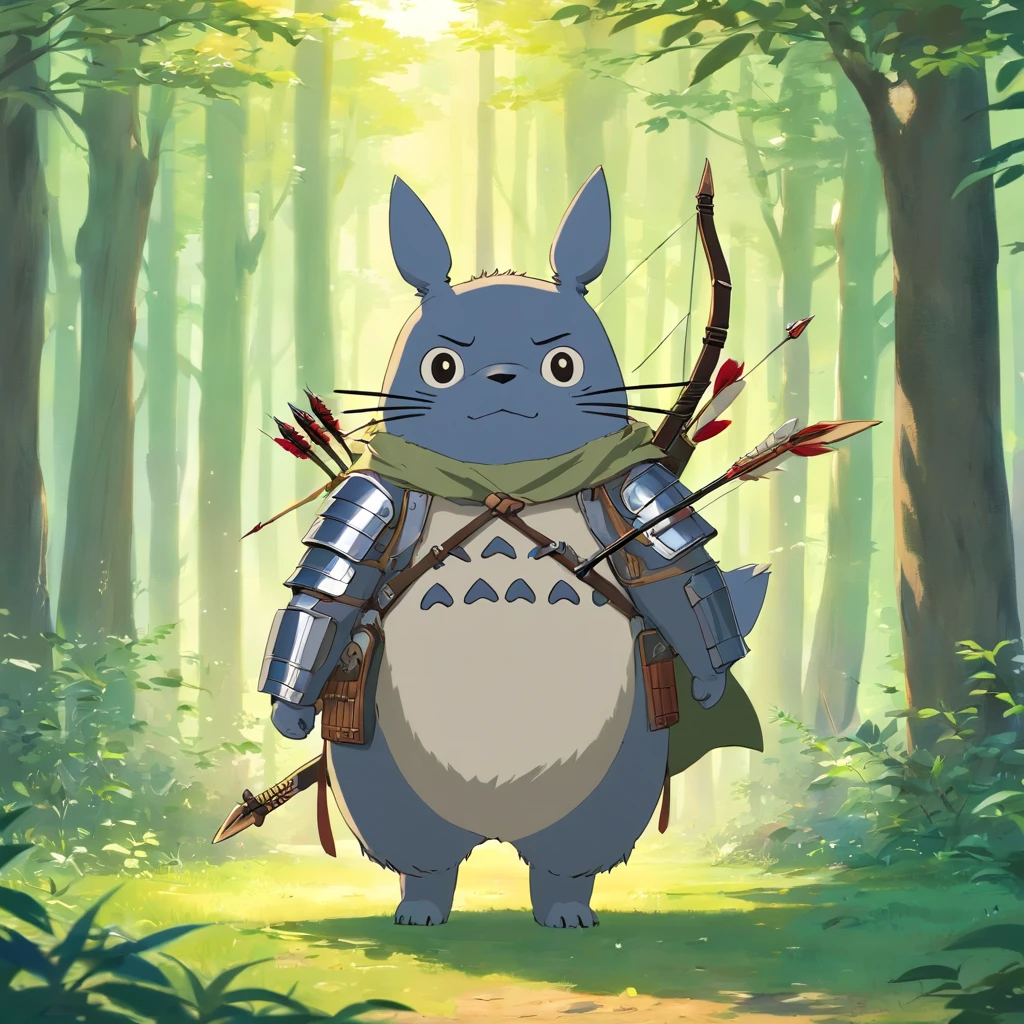 Totoro,The whole body is covered in armor , Bow and arrow in hand,bow and arrows,Wears samurai armor on his head,NOWAI,No Man,No one appears