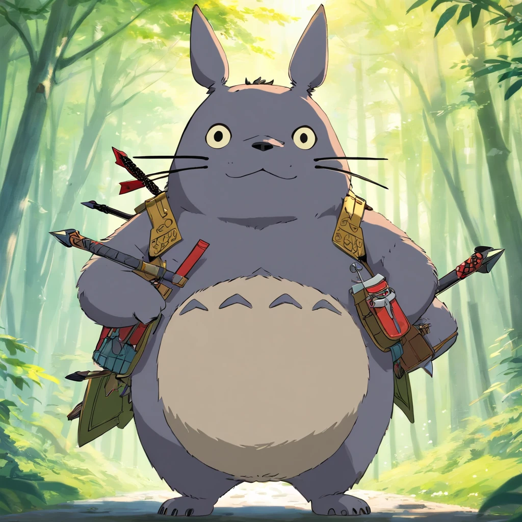 Totoro，The whole body is covered in armor , Bow and arrow in hand，bow and arrows，Wears samurai armor on his head，NOWAI，No Man，No one appears