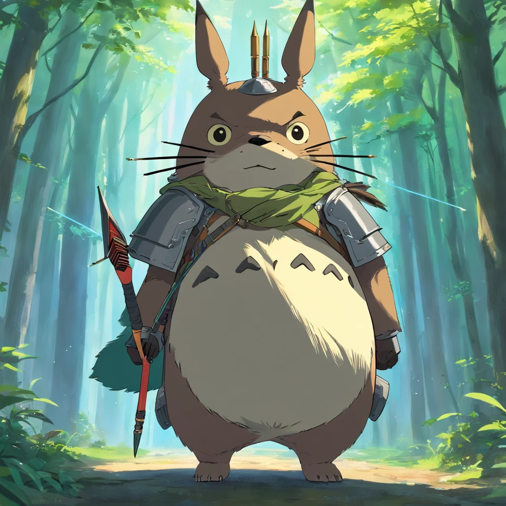 Totoro,The whole body is covered in armor , Bow and arrow in hand,bow and arrows,Wears samurai armor on his head,NOWAI,No Man,No one appears