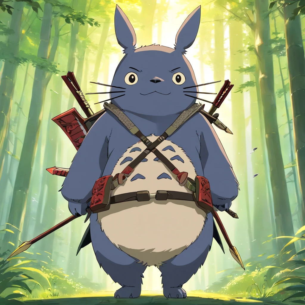 Totoro，The whole body is covered in armor , Bow and arrow in hand，bow and arrows，Wears samurai armor on his head，NOWAI，No Man，No one appears