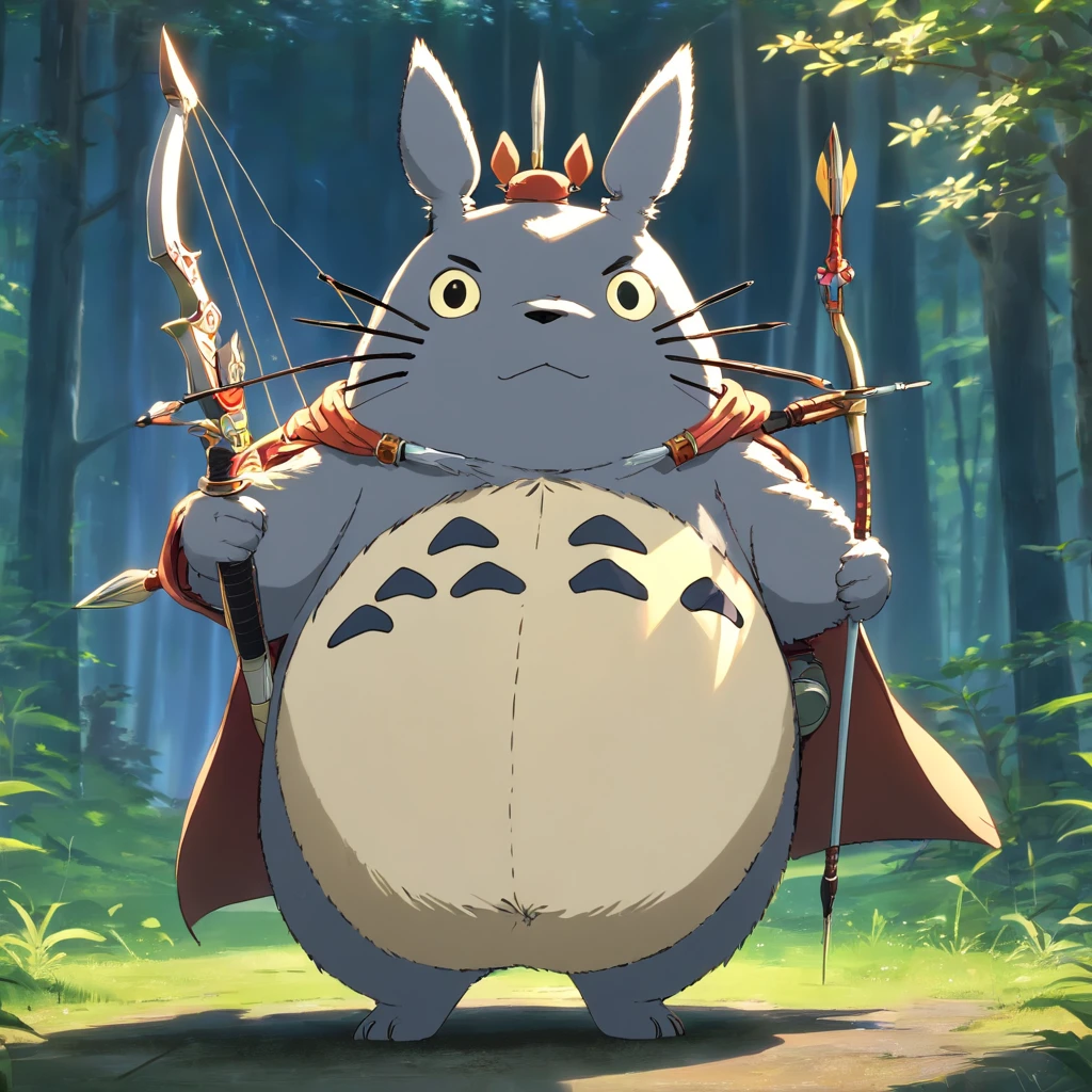Totoro，The whole body is covered in armor , Bow and arrow in hand，bow and arrows，Wears samurai armor on his head，NOWAI，No Man，No one appears