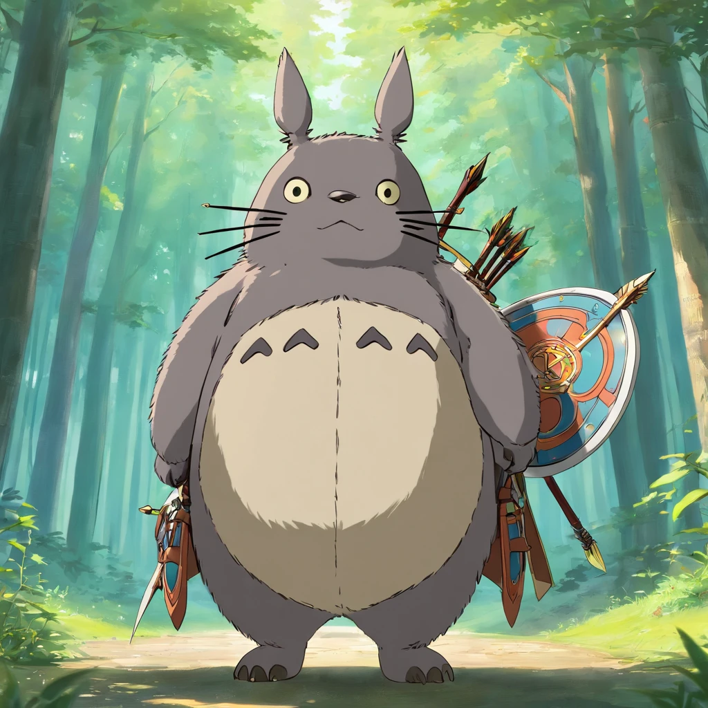 Totoro,The whole body is covered in armor , Bow and arrow in hand,bow and arrows,Wears samurai armor on his head,NOWAI,No Man,No one appears