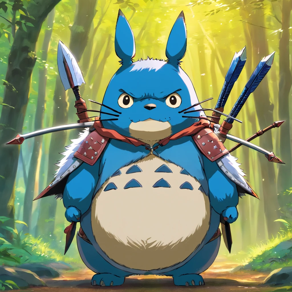 Totoro,The whole body is covered in armor , Bow and arrow in hand,bow and arrows,Wears samurai armor on his head,NOWAI,No Man,No one appears