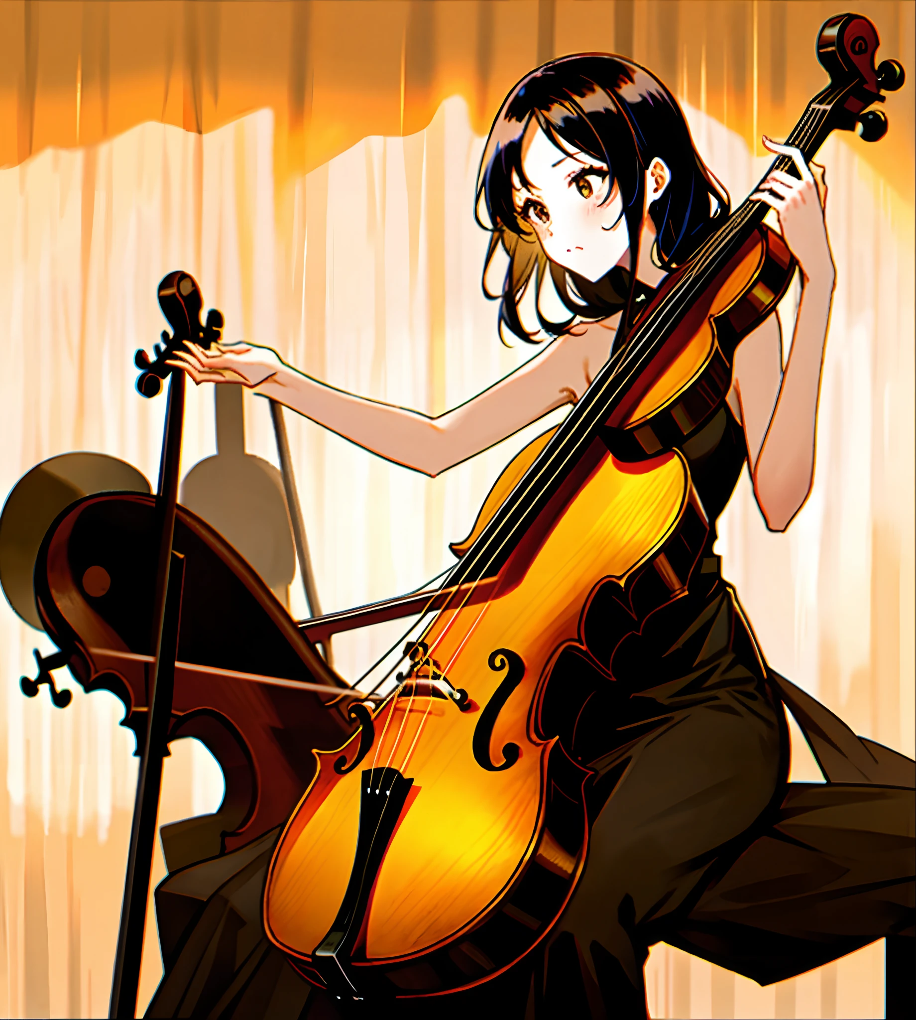 arafed woman playing cello on stage with music score, yuuka kazami, nishimiya shouko, deayami kojima, ayamin kojima, cello, narumi kakinouchi, kiyoko suzuki, shiori teshirogi, ayami kojima amano, nizou yamamoto, marin kitagawa, tsubasa hanekawa