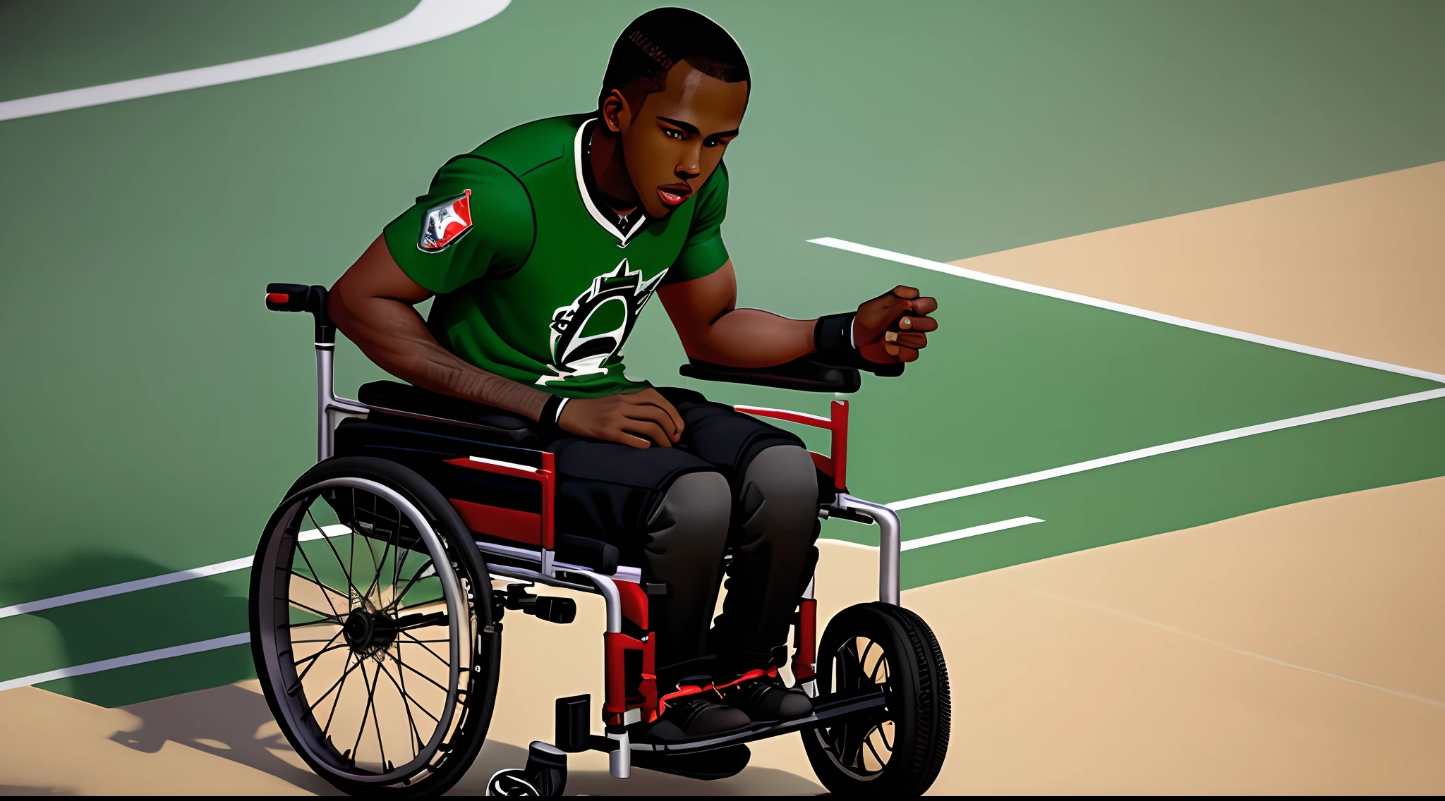 Khris Middleton in a wheelchair