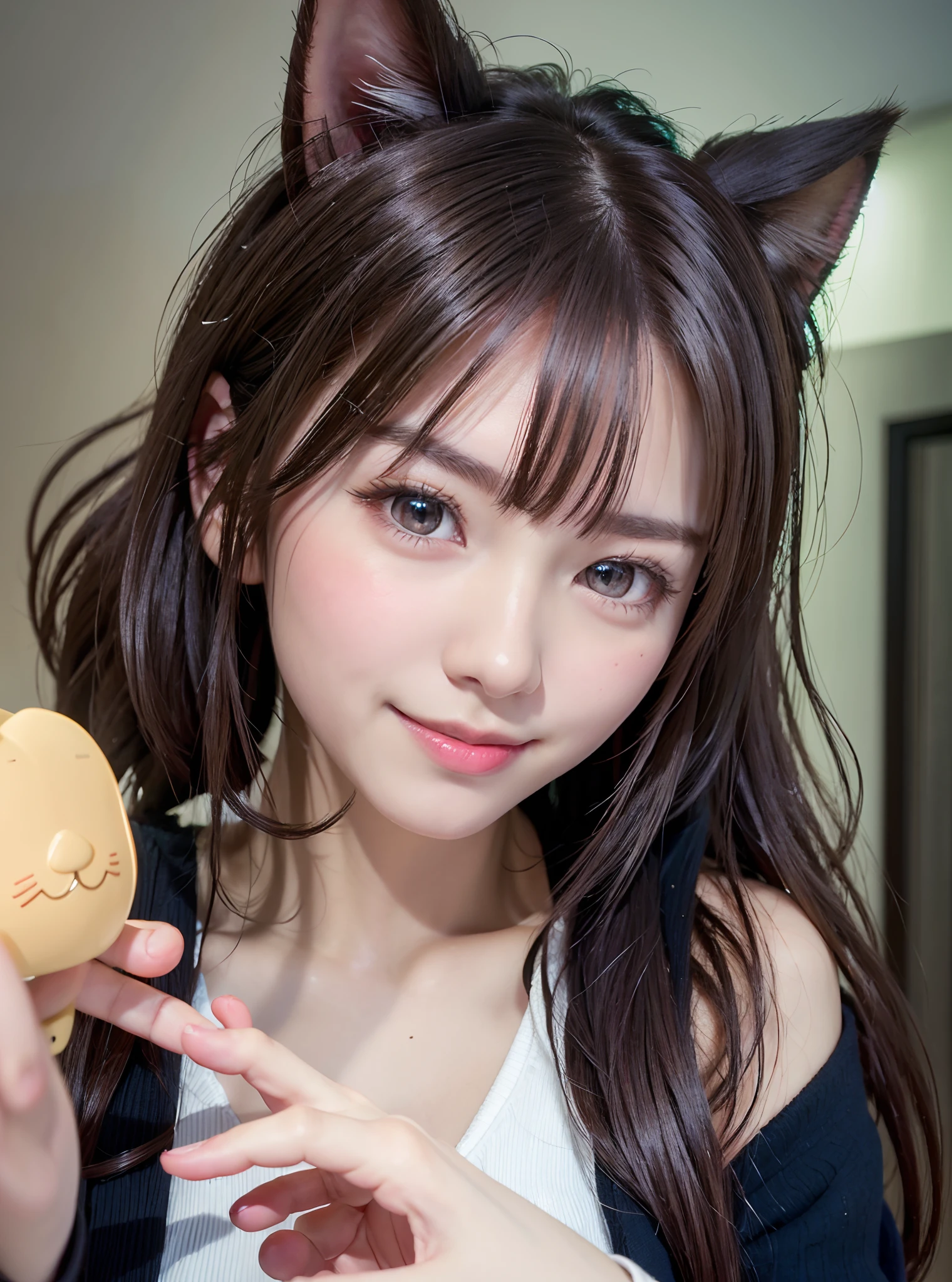 Masterpiece, 4K, bokeh, (Japanese idol:1.6), Beautiful high school girl, Blushed face,
(cow pattern bikini:1.4), (Bunny ears:1.4), (Bunny costume:1.6), looking at the viewer, cowboy shot, holding cats in both hands, (white background :1.4), closeup