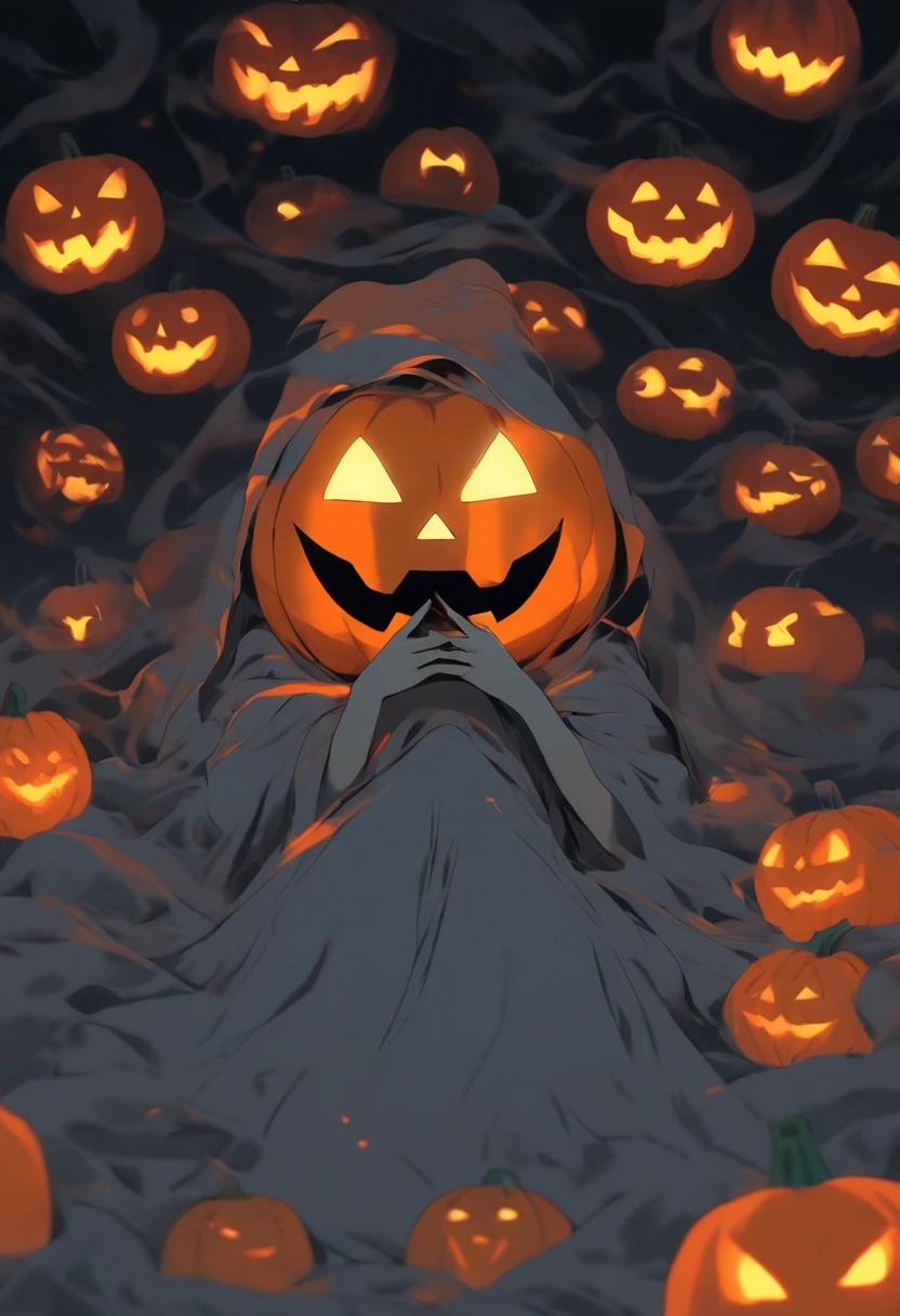 arafed woman with a Jack-o-lantern covering her head in a room, a photocopy by Michelangelo, confusing optical illusion, ghostbusters, ecchi, 2019 trending photo, (sfw) safe for work, halloween ghost under a sheet, fart, bone, him, mermaid tail, ymmm and that smell, sitting on the bed, bad photocopy, grey orange, 9gag, lol, reddit, optical illusion, creepypasta, 2d, horror film