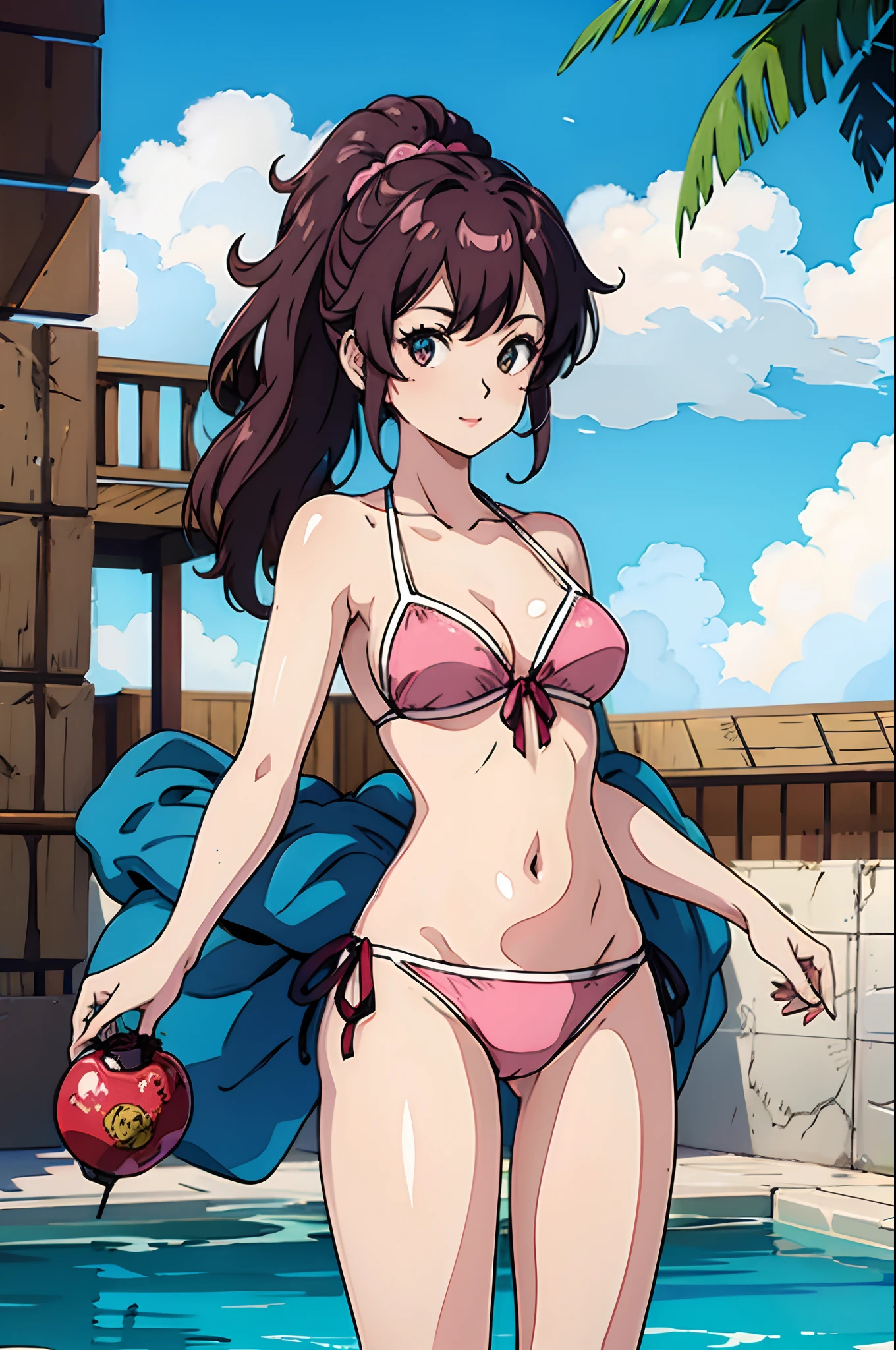 Usando un bikini rosa