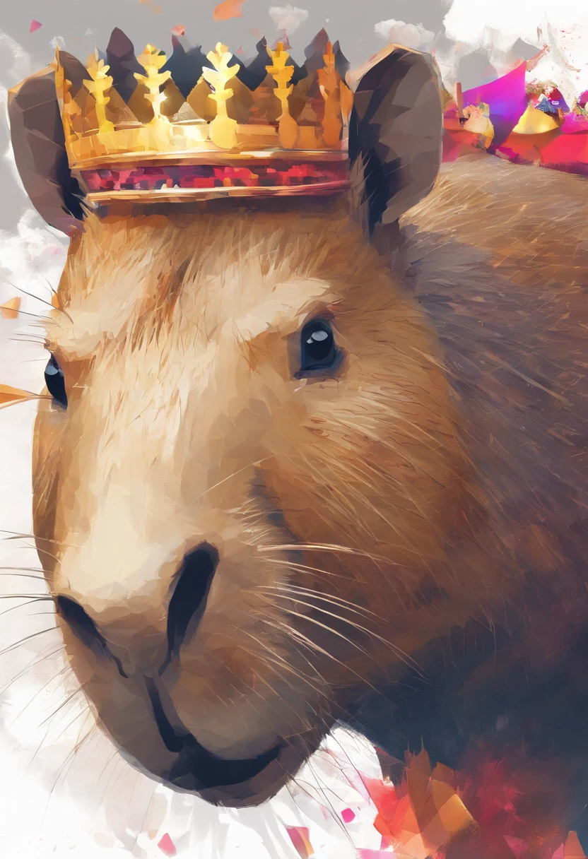 (masterpiece, best quality:1.2), (highres, abstract:1.1), ultra detail, capybara wearing crown, side view, close up, cute, low poly