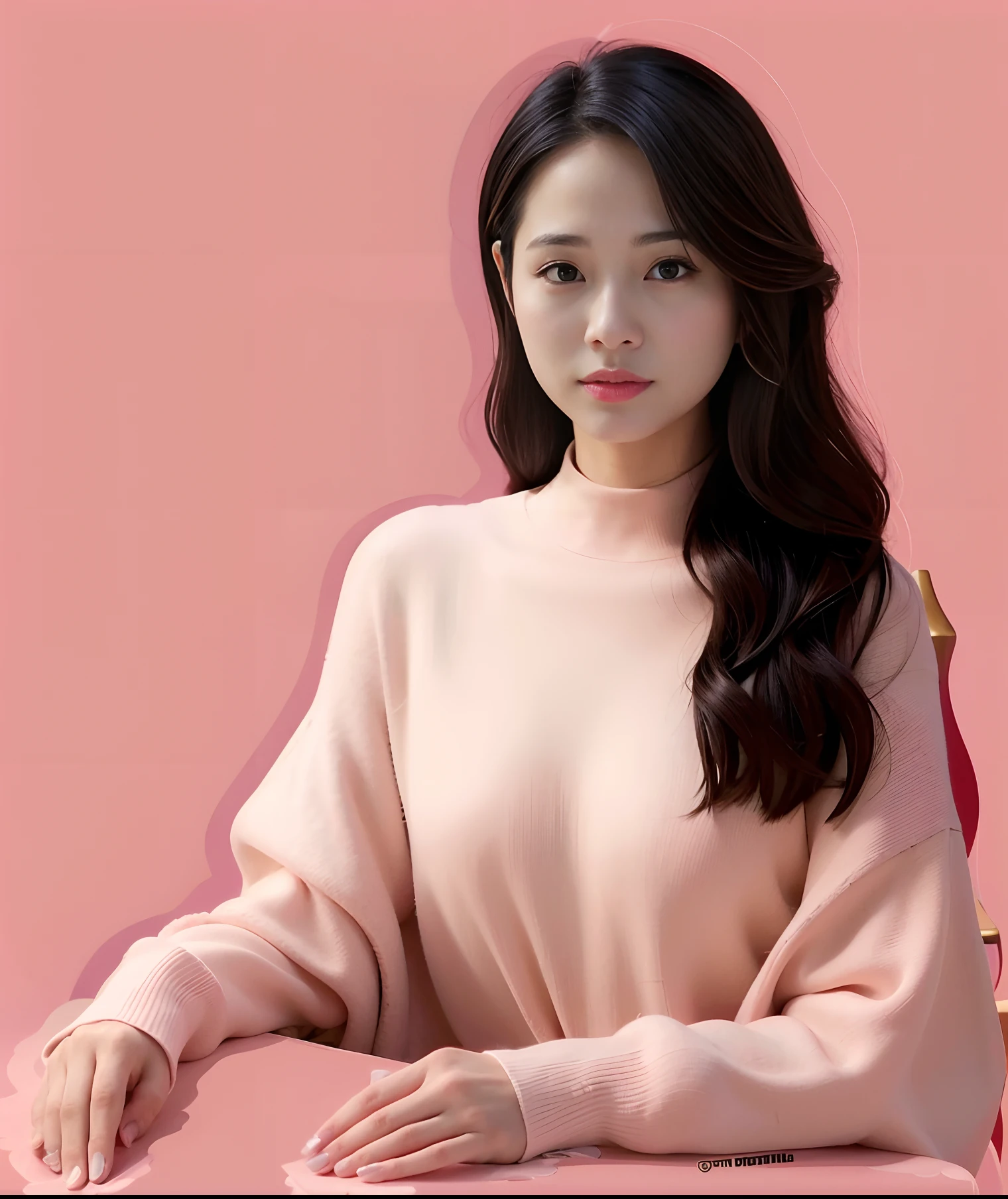 Image of a woman with long hair and a pink sweater, song hye - kyo, beautiful Korean women, dilraba dilmurat, Gorgeous young Korean woman, female actress from korea, lee ji eun, Lee Ji-eun, Beautiful young Korean woman, Korean woman, iu lee ji-eun as a super villain, cute korean actress
