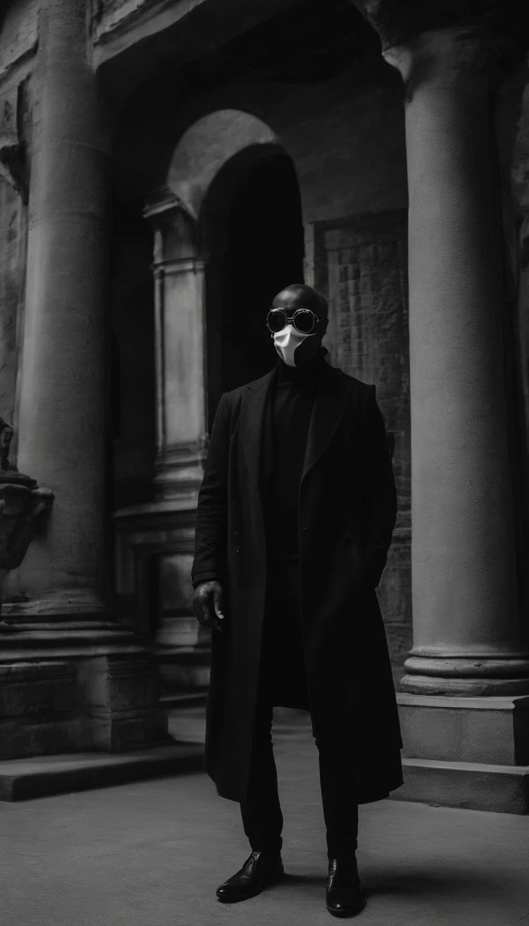 Il y a un homme portant un masque et une chemise noire, very very low quality picture, Masked person in a corner, Photo prise en 2 0 2 0, port du masque, Poor quality images, porter un masque facial et des lunettes de soleil, Wearing an all-black Mempo mask, Port du masque, Some of them use a Gask mask, Image de profil, taken in the early 2020s