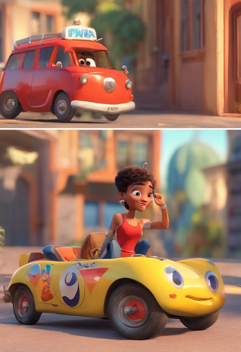 Cartoon girl with blond hair and blue jeans standing in front of a car, pixar octane render, Estilo dos desenhos animados da Pixar, Pixar. octan render, 3 d animated movie, Pixar 3D rendering, pixar 3 d animation style, estilo Pixar dos desenhos animados, pixar renderman render, animated film, Will Smith Disney Infinito, Pixar e Disney Estilo 3D, Modelo 3D Pixar Render