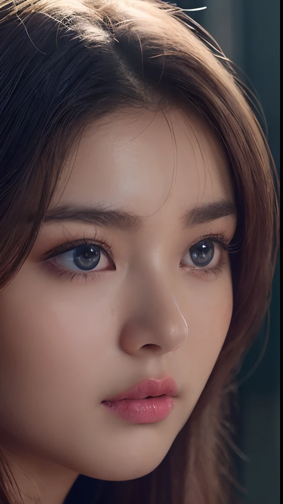 (daydream), 1girl, (upper body (close face)) picture, Kim Yoo-jung, (beauty goddess (Russian)), (insult strip colour hair), (8k HD extremely realistic detailed eye:1.5 (soft scene, very low lightning), detailed beautiful reflection pupil, masterpiece:1.3, ultra highres:1.2, dynamic lighting),