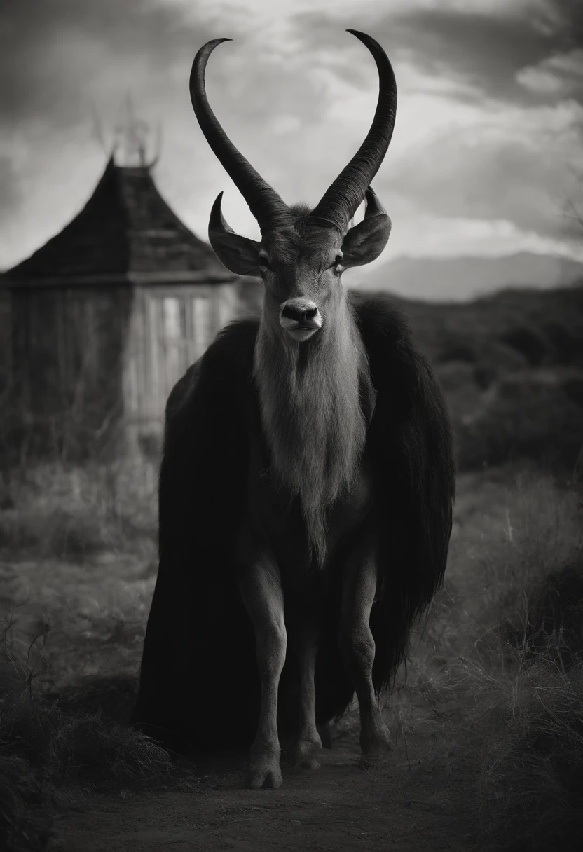 Full body, demonic creatures, Locals々and take a photo, Capture in black and white, Photos from the 1900s, Gelatin silver print, Add noise, Old Photo Effects