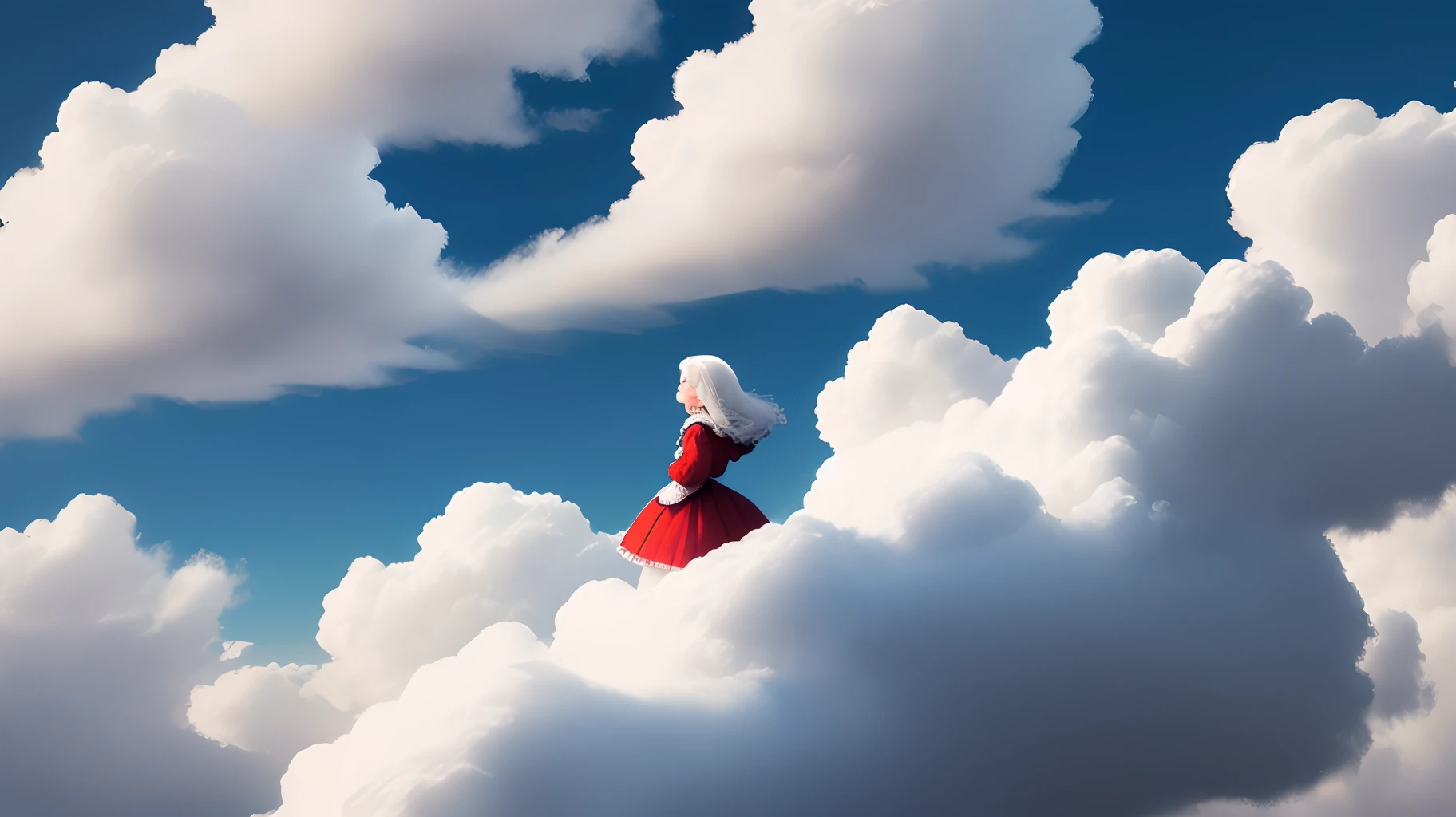 on clouds　Girl on the clouds　Snow-white and fluffy clouds