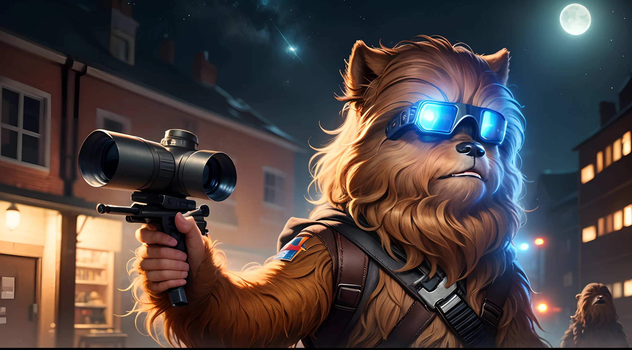 Chewbacca wearing night vision goggles