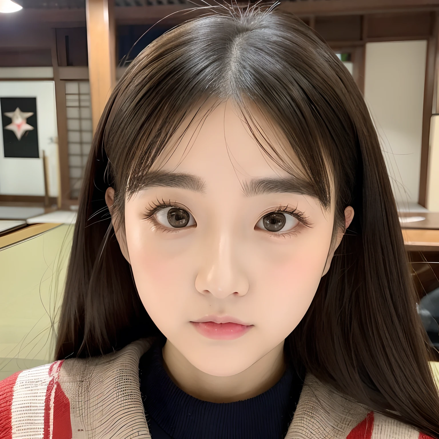 Japan Low nose Big eyes Chunky lips Round face Thick eyebrows Center parted Semi-long