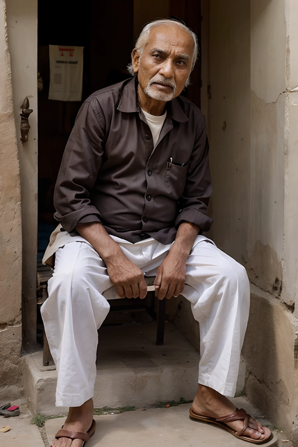 OLD MAN VERY POOR INDIAN CALCHAR BAST
