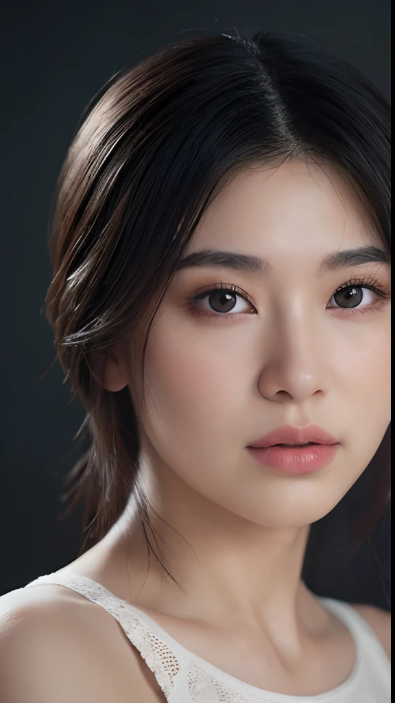 1girl, (erosface, (masterpiece),), pretty young face (Russian) (Asian), puff, arrogant face, adept art, very realistic ( 8k HD graphic, (soft and chill light), best quality detailed face:1.5, masterpiece:1.3, ultra highres:1.2 dynamic lighting, artstation, winner photography, volumemetricslighting), (blur background)