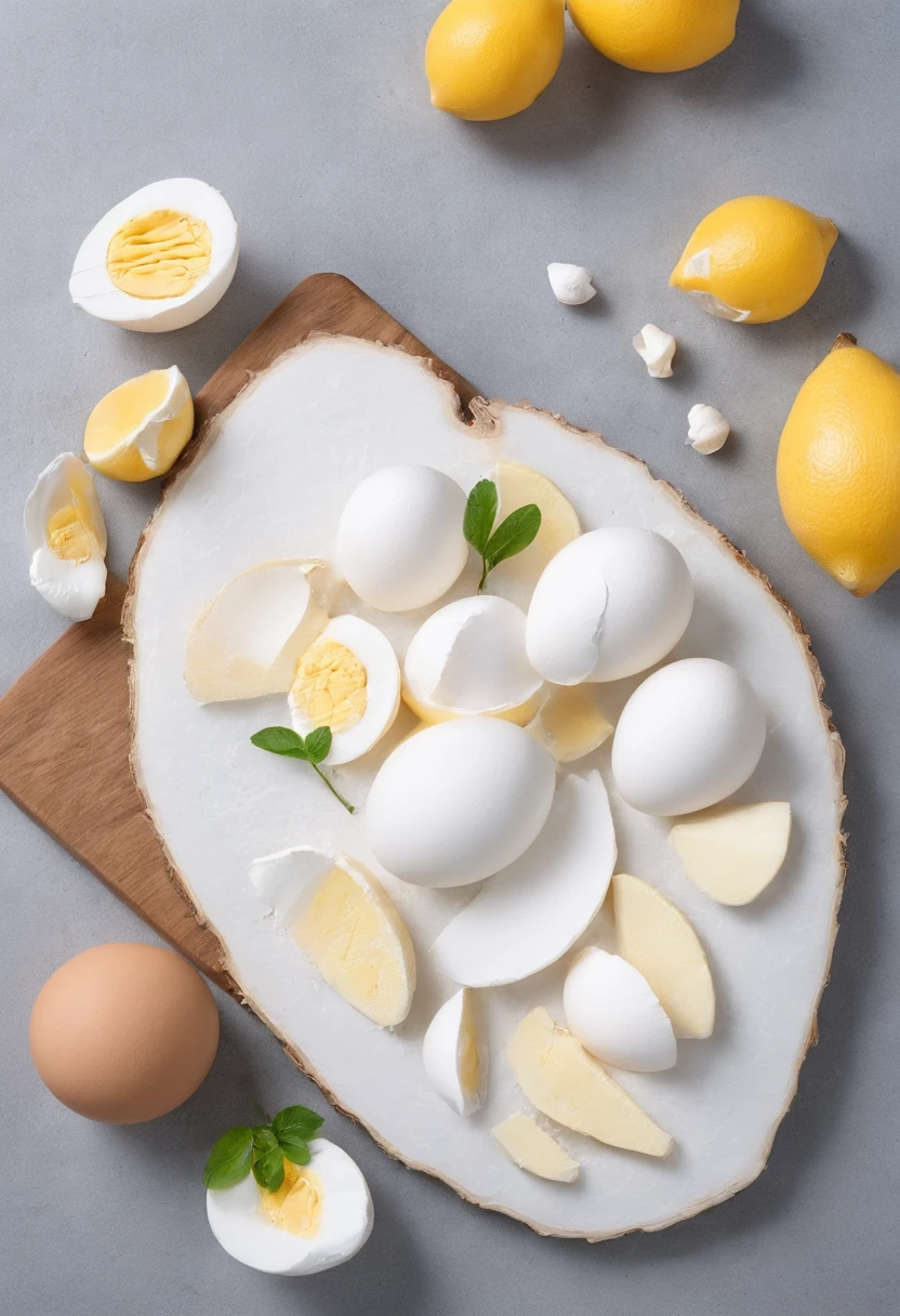 chopping board,Egg shells,farinha,Clara,Lemon meringue pie,Flat lying photography,Creative composition,professional photoshooting,