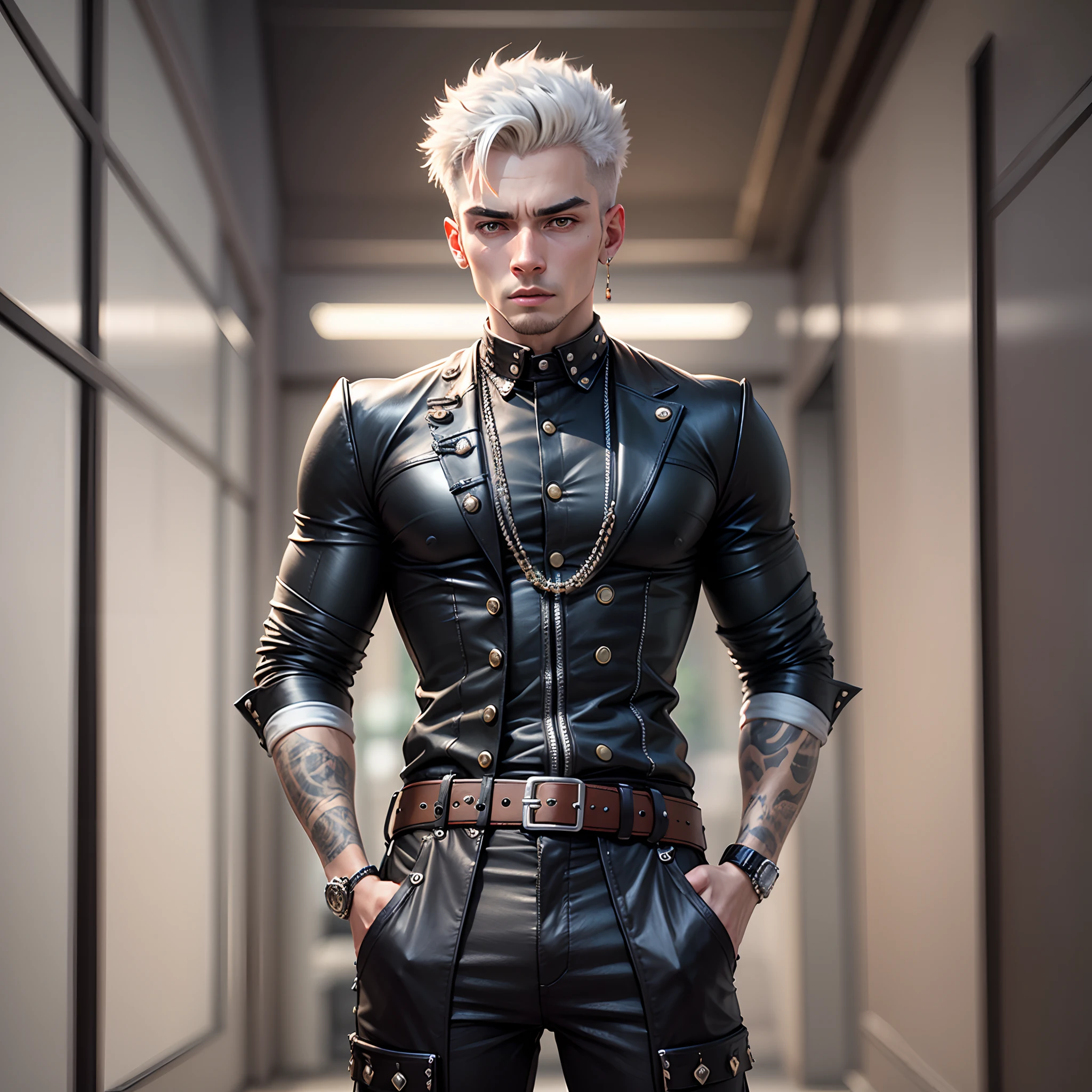 realistic face, smart boy,siver punk,balck dress,mor lighting dress,pantasy coty,8k --auto --s2