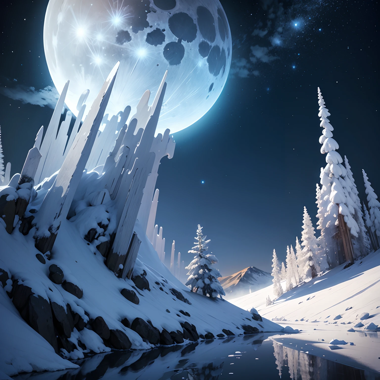 Rime Ice in moonlight night