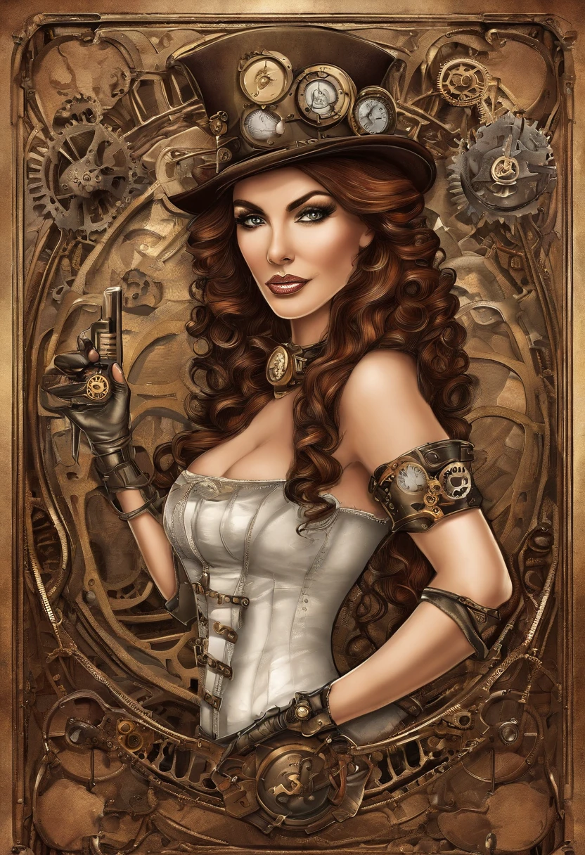 There is a woman wearing a Steam Punk hat and holding a gun., Steampunk girl, wearing sexy Steampunk outfits, steampunk inventor girl, (Steampunk), (Steampunk), steampunk style, half-open stempunk shirt, breasts showing, Steam-punk , steampunk fiction, steampunk aesthetics, a beautiful Steampunk goddess, seductive steampunk woman, steampunk beautiful anime woman, Steampunk, Steampunk fantasy, steampunk panties, erotic steampunk fantasy style, steampunk erotic art, steampunk digital art, Steampunk clothing