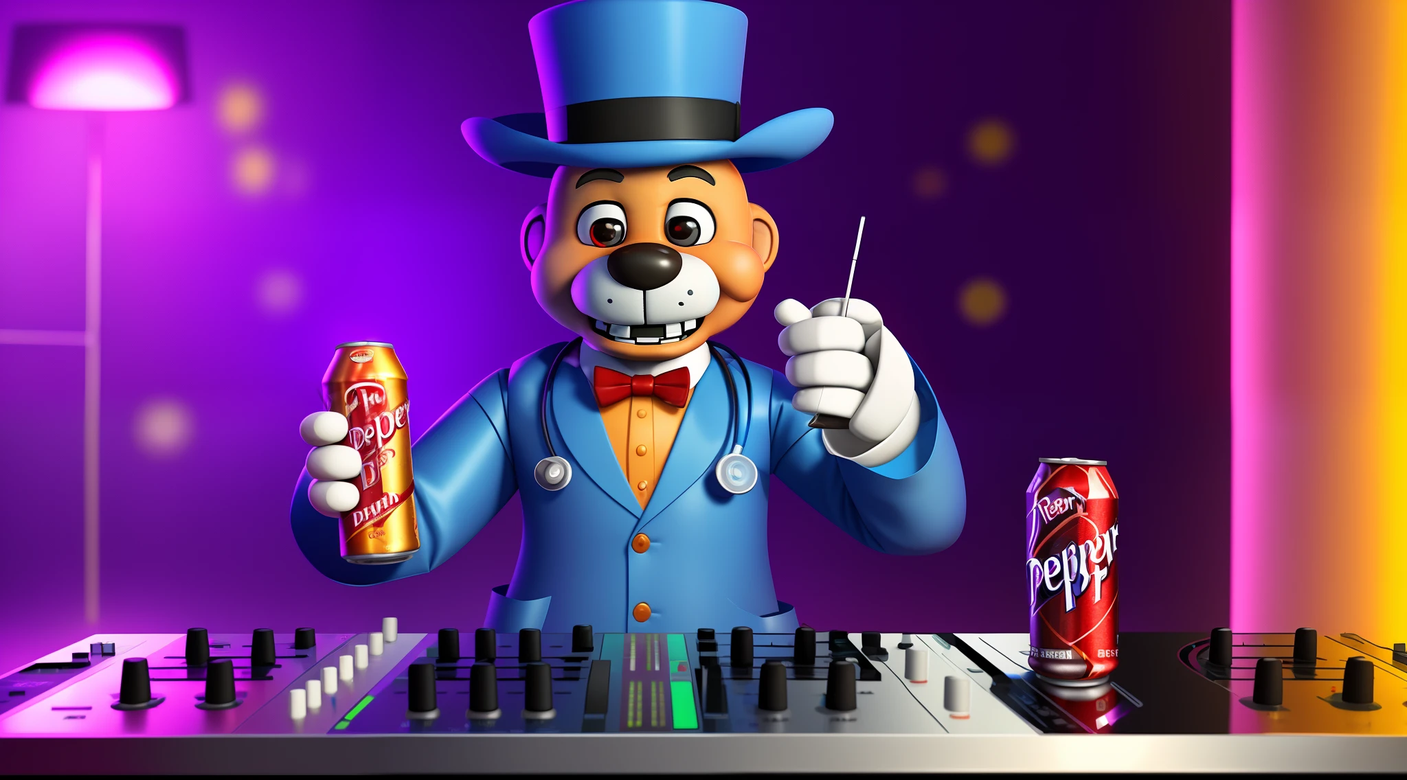 DJ music man from five nights at Freddy’s security breach holding a can of doctor pepper