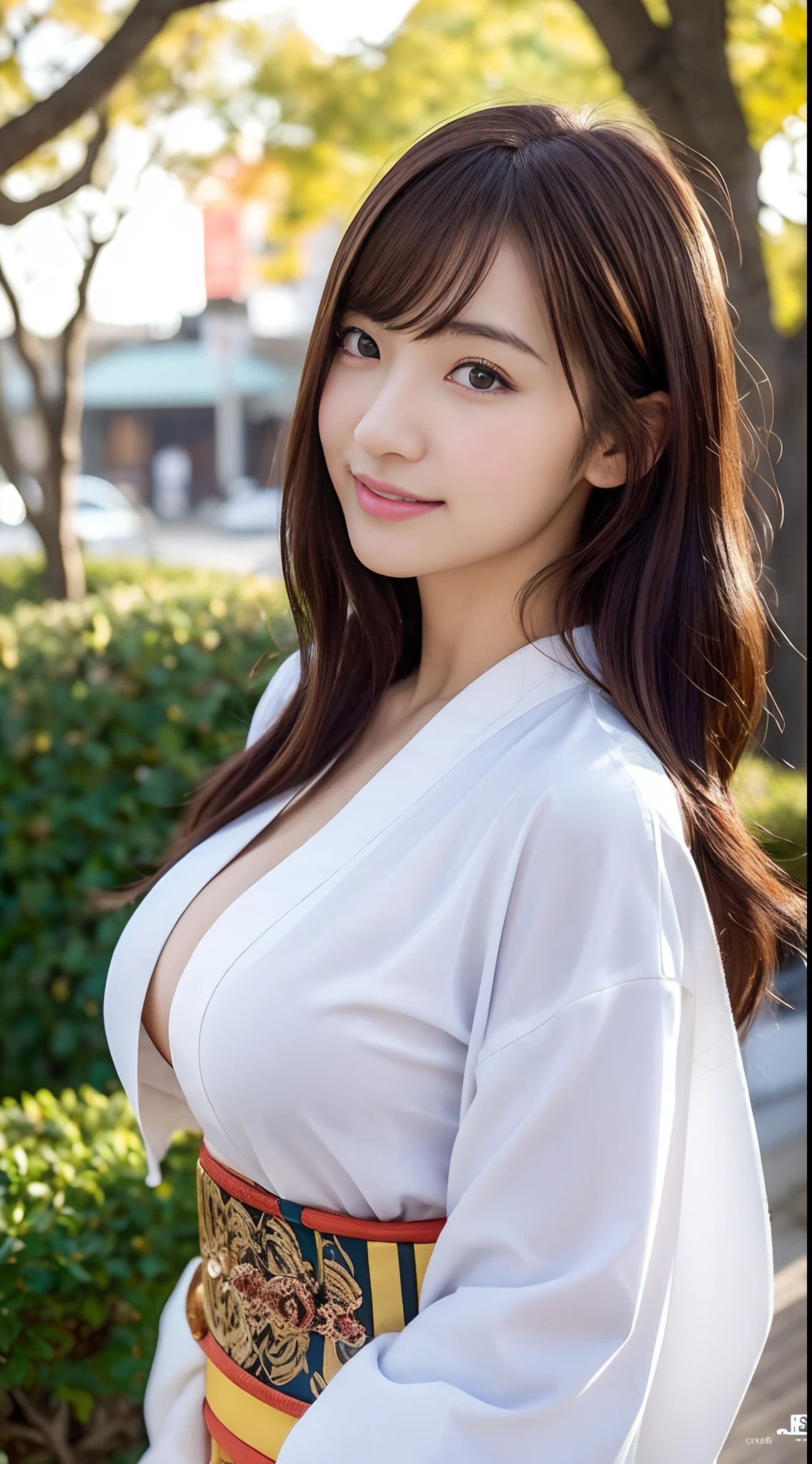 ((Best Quality, 8K, masutepiece :1.3)), Sharp Focus :1.2, A pretty woman with perfect figure :1.4, Slender Abs :1.2, ((dark brown hair, huge-breasted :1.4)), (wearing white button up shirt, Jean :1.1), City Street:1.2, Highly detailed face and skin texture, Detailed eyes, 二重まぶた,a close up of a woman in a kimono dress posing for a picture, goddess of Japan, Japanese Models, oppai, in a kimono, Japanese, 奈良美智, Asian Girl, A Japanese Lady, traditional japanese, Beautiful Asian Girl, shikamimi, russian and japanese mix, Seductive Anime Girl, sakimichan、New Year、New Year、Dry branches、Golden Screen、talisman、smil