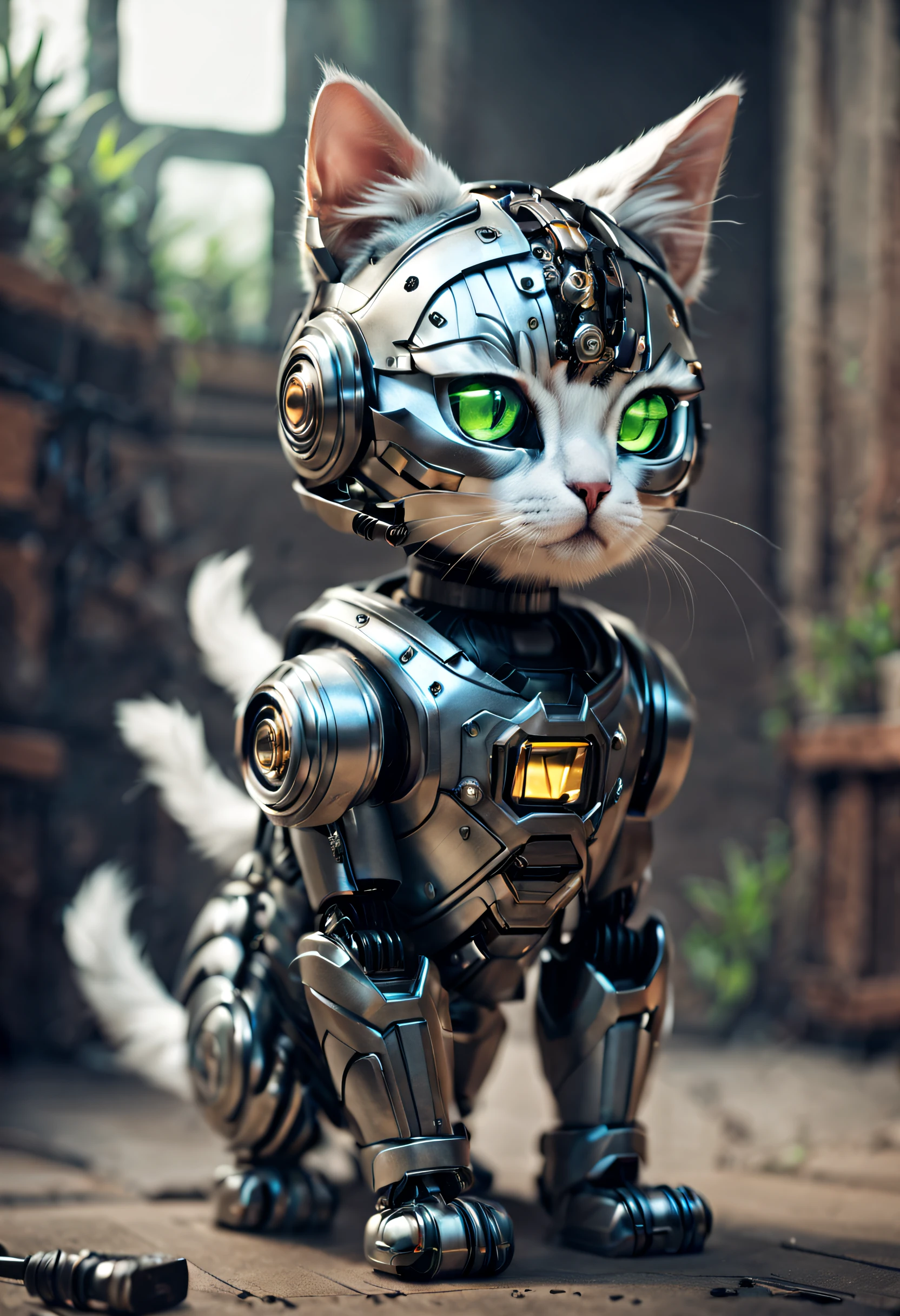 A robot cat in armor