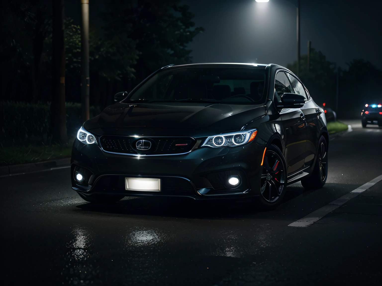 I need an image that shows the actual use of the car's LED headlights。This scene can be the side face of a car, a partial part of it, or the appearance of the entire vehicle。I wanted the scene map to highlight the brightness of the LED headlights、Clarity and modernity,And it can show the effect of LED headlights in night driving。Make sure that the scene graph has enough detail and realism,to attract the attention of potential customers。
