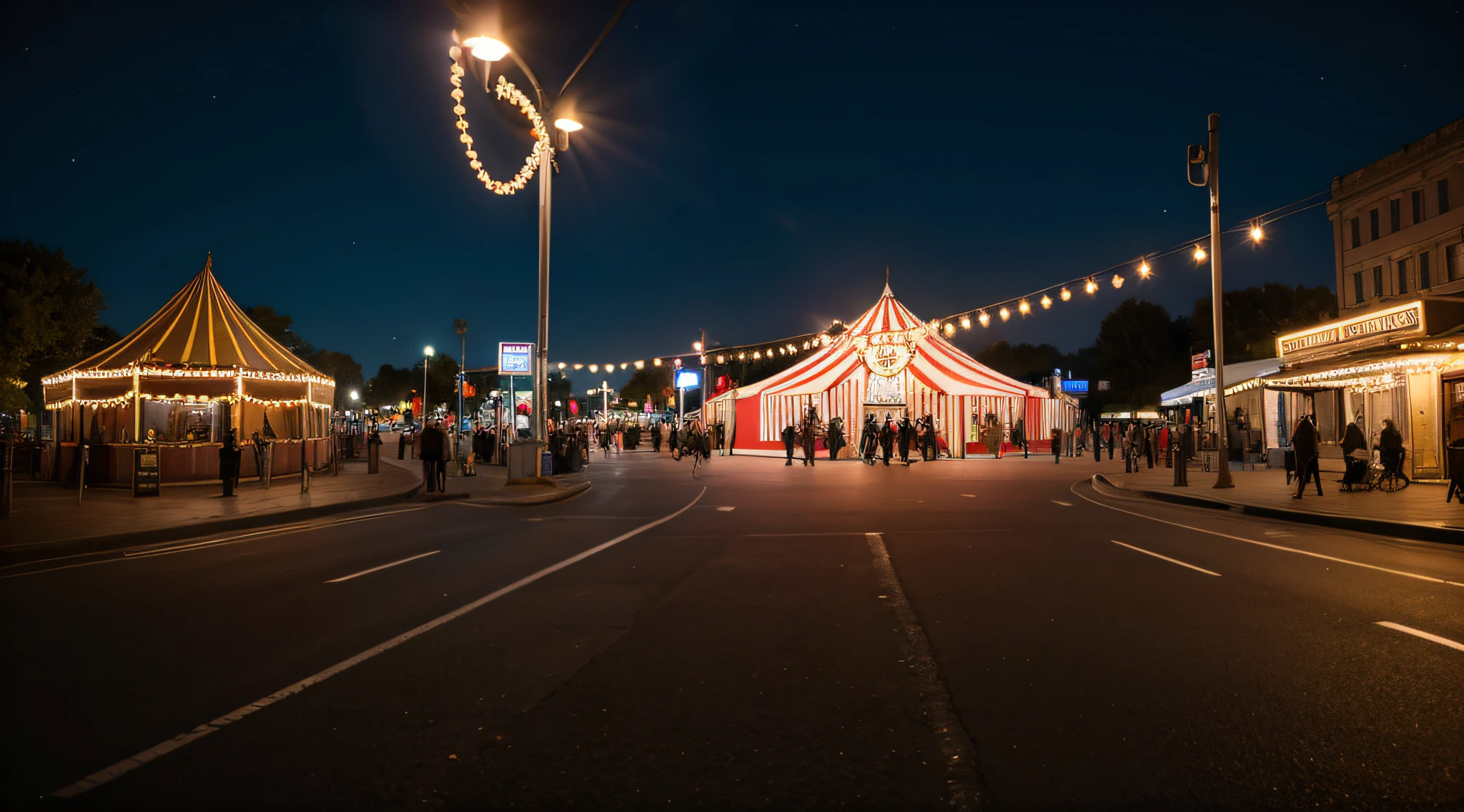 Outside the circus at night