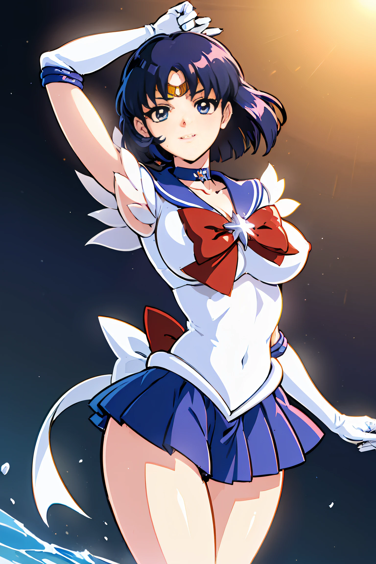 (top-quality:1.3), (​masterpiece:1.4),(Anatomically correct), (Full limbs),(complete fingers),(Precise fingertips), (Fine details),(8K),Photorealista,Sailor Moon!!!!!!!!, Sailor Moon Style,by Sailor Moon, Sailor Senshi Uniform,(Sailor Saturn:1.37),aqua eyes,Black-haired bobbed head,Purple Choker,Purple Boots,Purple skirt,Red ribbons,(Super Detail),(90s Anime,9 0 s anime,9 0 s anime style,anime cels,cel shaded anime),
ful:1.3,stands,。.。.。.。.。.。.3D,realisitic,Ultra Micro Photography,Ultra detailed CG unity 8k wallpapers,frombelow,intricate-detail,(1 female),20yr old,(Mer1, tiarra, Sailor Senshi Uniform,white glove,Sailor Senshi Uniform:1.2,meishaonv),Shiny Blue Color Sexy Pleated Mini Skirt:1.3,(very large blue-colored bow in the center of the chest,,,,,,,,,:1.4,Golden tiara on the forehead:1.5,Blue gloves on the elbows:1.1,Bare upper arms:1.1,Luxurious gold decoration:1.3,Long white latex gloves with luxurious gold décor:1.3,very large blue bow behind the waist,,,,,,,,,:1.1,Cleavage looks sexily boldly big,((seducting smile,Very pretty face,Details of face:1.5,美丽的面容,beautidful eyes,shinny eyes,thin lipss:1.3,thin and sharp pale eyebrows,,long dark eyelashes,Double eyelashes)),Luxurious Golden Jewelry,(Very thin and fitting high gloss white holographic leather:1.3),Bold and sexy slender high leg gravette swimsuit,(battle posture), Huge white wings,thin and muscular muscles,Muscular abs,a small face,huge-breasted,perfectly proportions,big breasts thin waist,SEXY Model Pose,Visible Pore,perfect hand:1.5,octane renderings,highly dramatic picture,Strong natural light,sunlights,exquisite lighting and shadow,dynamic ungle,DSLR Harp,Focus:1.0,Maximum clarity and sharpness,(The divinity of water,Splattering on the background of the space,Dynamic water background,prow: 1.2,Eau,polka dots,Water hair,Dynamic Frames,mercury,rays of moonlight,a moon,Dynamic backgrounds,Background of details)),(Best Quality), (awardwinning, Textured skin),