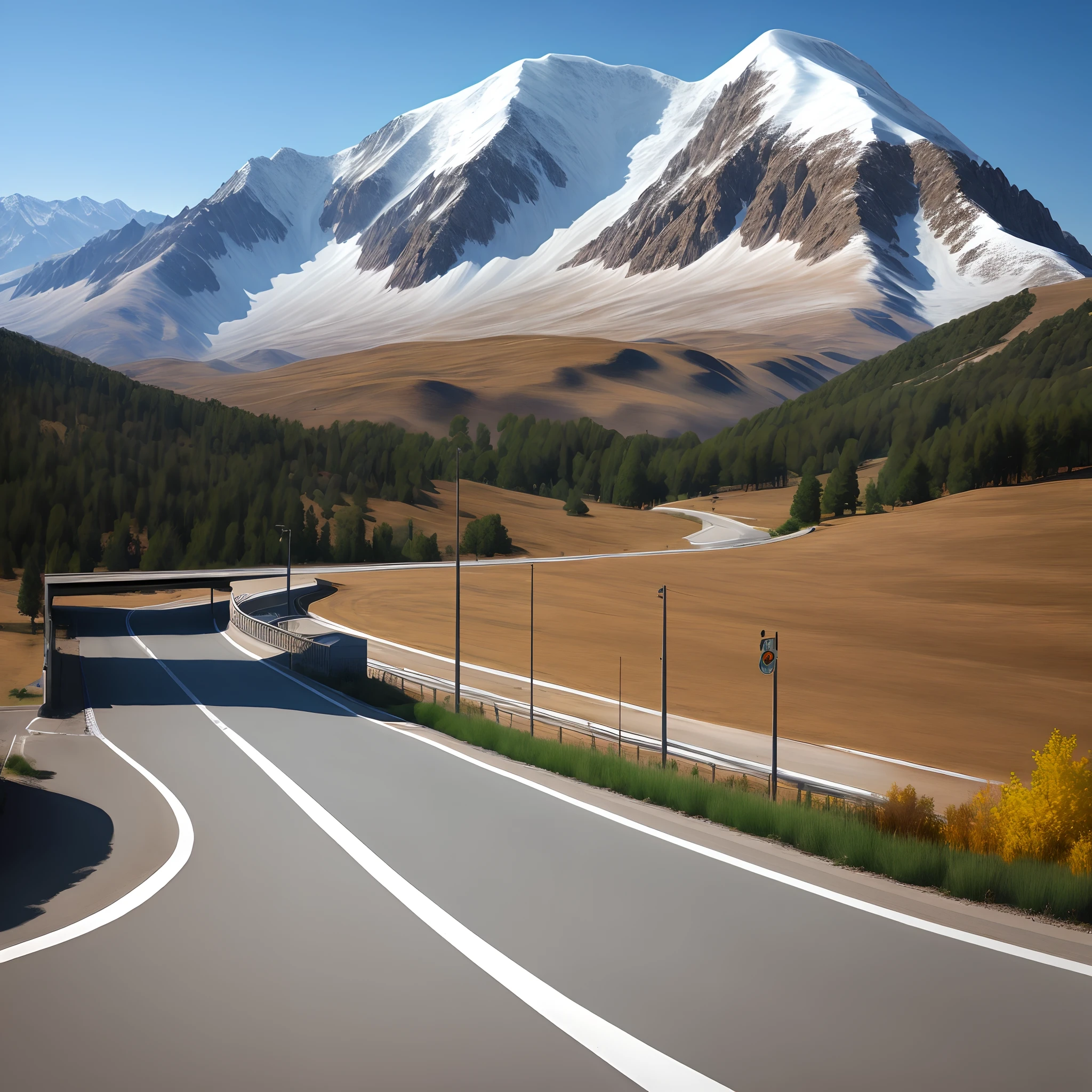 Parkinglots at a highway sierra nevada mountains in the background USA