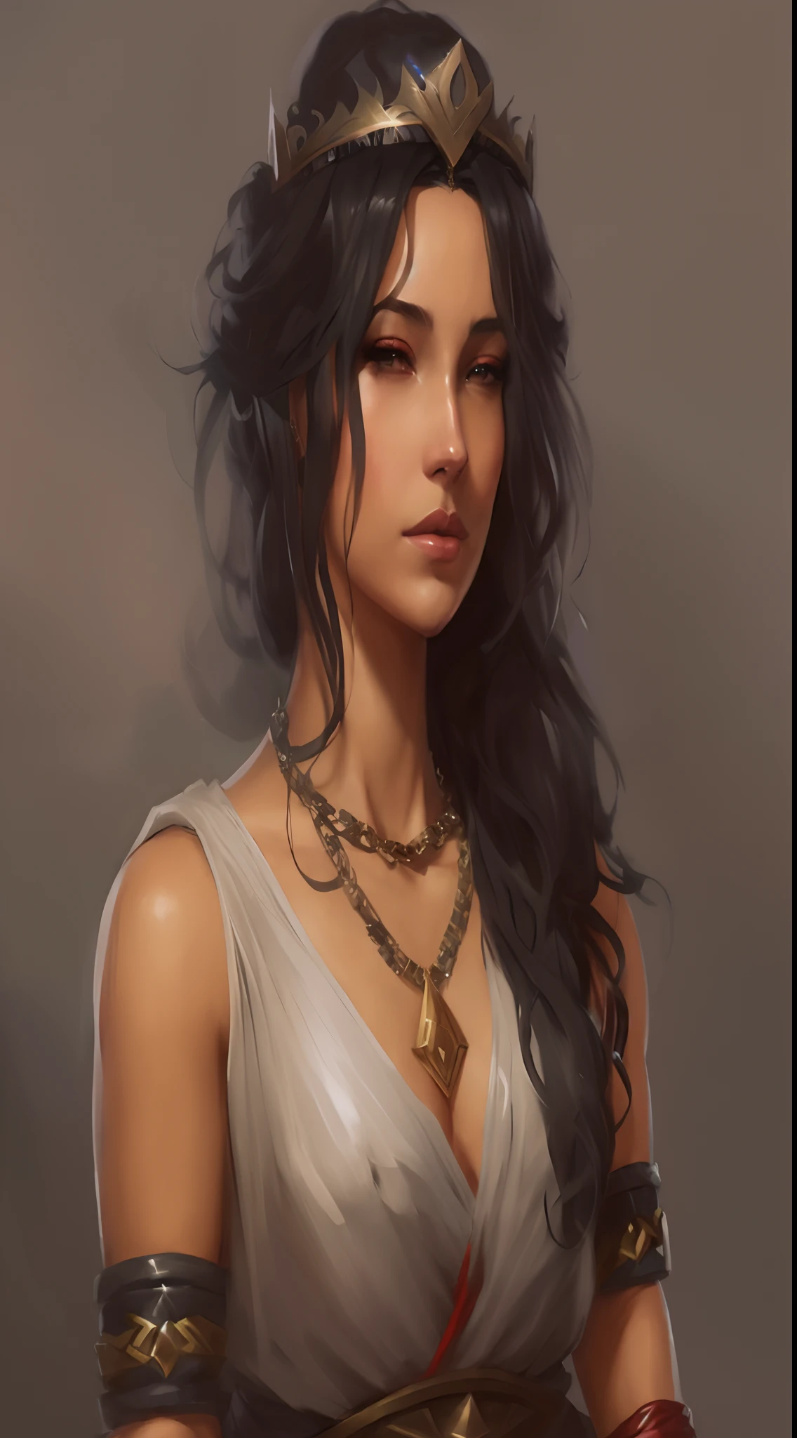 a woman with a crown on her head and a necklace, charlie bowater character art, fantasy concept art portrait, portrait of modern darna, fantasy character portrait, beautiful character painting, inspired by Magali Villeneuve, character art portrait, alexandra fomina artstation, magali villeneuve', graphic artist magali villeneuve, character concept art portrait