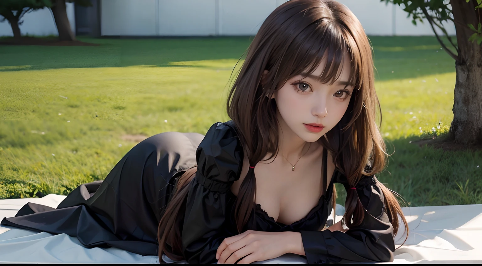 kslw_iino, collarbone, small breasts, dress, black dress, seductive look