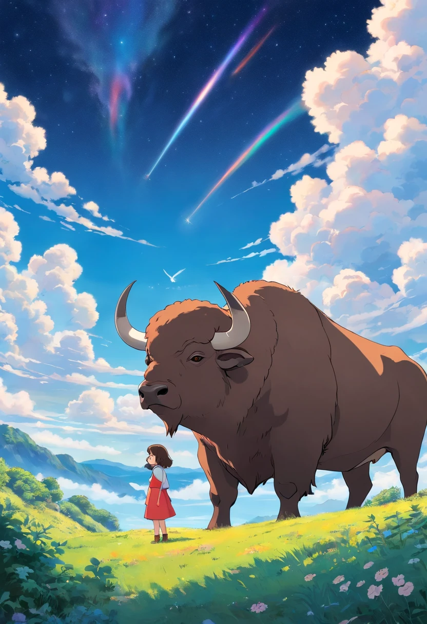 The buffalo looked at the sky,The expression was a little sad