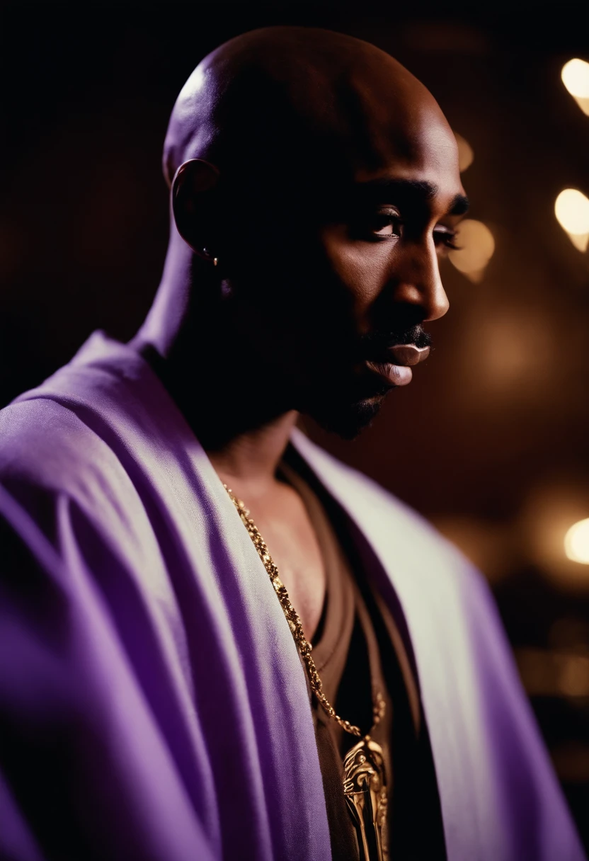 Tupac Shakur as a Jedi with a purple lightsaber from Star Wars