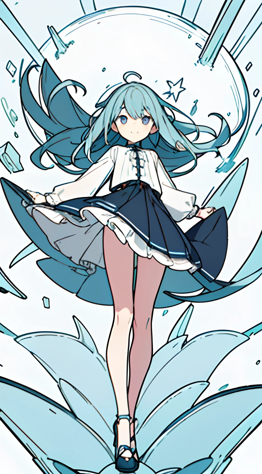 masuter piece, Best Quality,32K、Wallpaper, ultra -detail, Absurd beauty, 1beautiful girl、Big crisp eyes、Hair fluttering in the wind、Slender legs、Smaller head、miscievous smile、Angle looking up from below:1.3、♡♡♡、Poses in motion