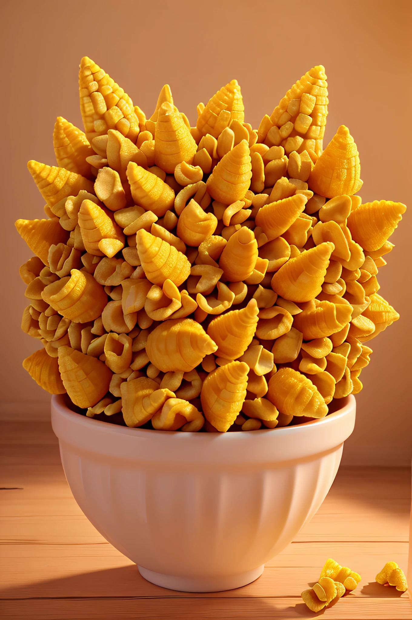 "Experience the crunch of golden corn flakes in a 3D world, with each flake rendered in stunning detail and texture."